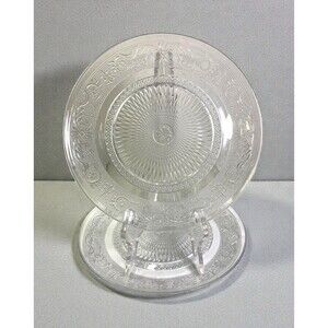 American Provincial Clear Dinner Plates 10” Set Of 2 - Fleur De Lis